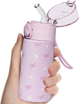 5oz Small Water Bottle with Straw, Gym Water Bottle with 3D Printed Pattern, Insulated Bottle for Hot&cold Drinks,360leak-Proof for Student, Girl, School, Sports,Travel-Bow