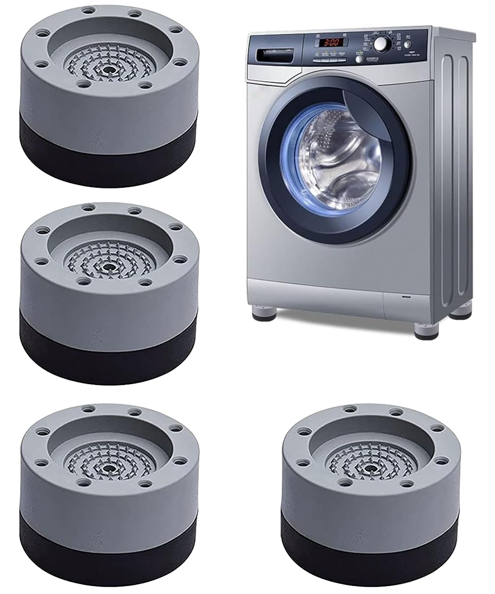 Jidyllic Washing Machine Rubber Feet Pads,4 Pcs Universal Anti Vibration Washing Machine Mat Slip Noise Cancelling Anti Vibration Mat for Washing Machine and Dryer Dishwasher(Gray)