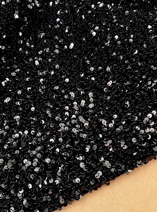 Sequin Velvet Fabric Soft Stretchy Cloth with Glittering Sequins Perfect for Dressmaking Costumes Upholstery and Christmas Decor 1 Yard of Spandex Fabric for Sewing and Crafts (Black)
