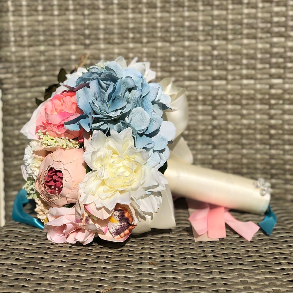 Abbie Home Bride Bouquets - 9 inches Artificial Wedding Flower Roses Toss Holding Bouquet - Rhinestone Ribbon Décor (476) (476)