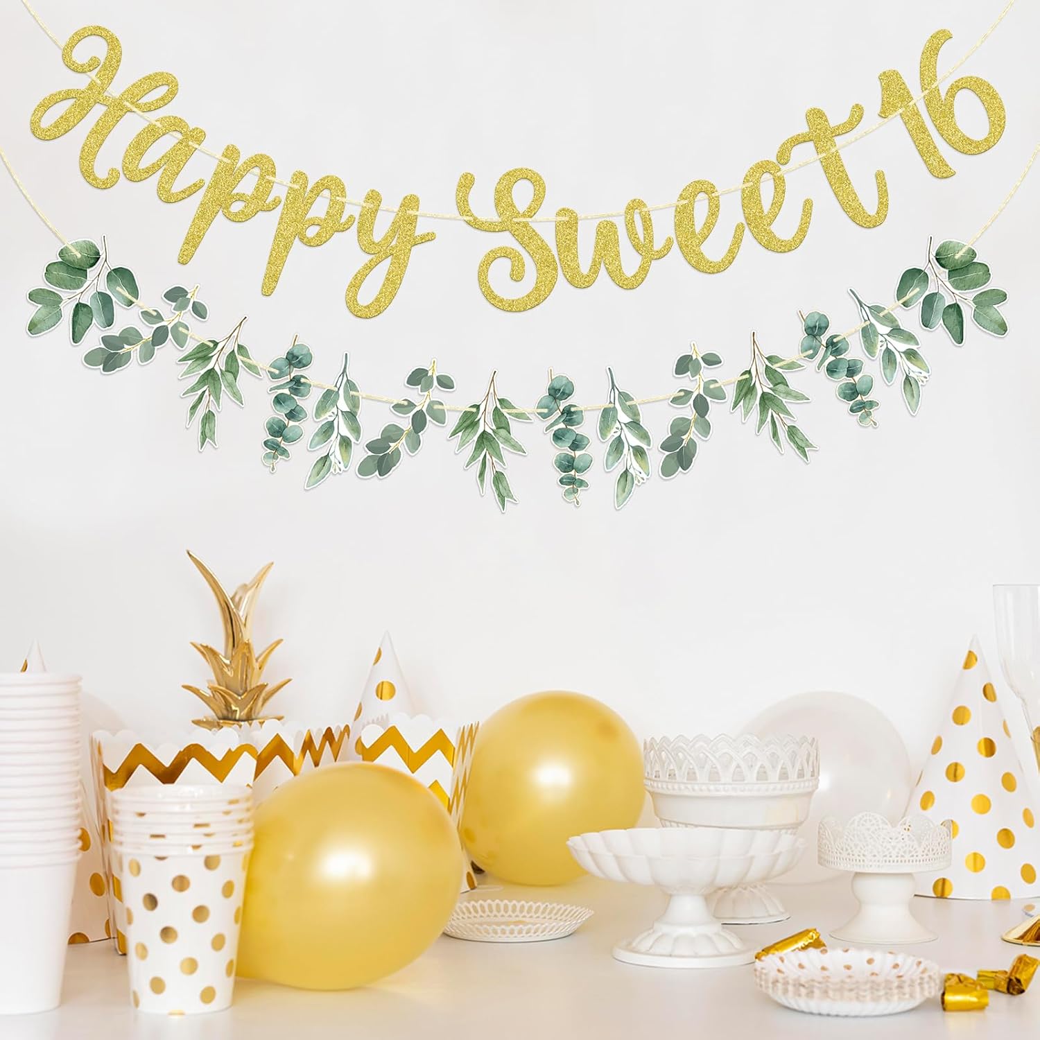 Qttier 16 Birthday Banner, Sage Green 16th Birthday Party Decor, 16th Birthday Decorations for Girls, Sweet Sixteen Party Decorations