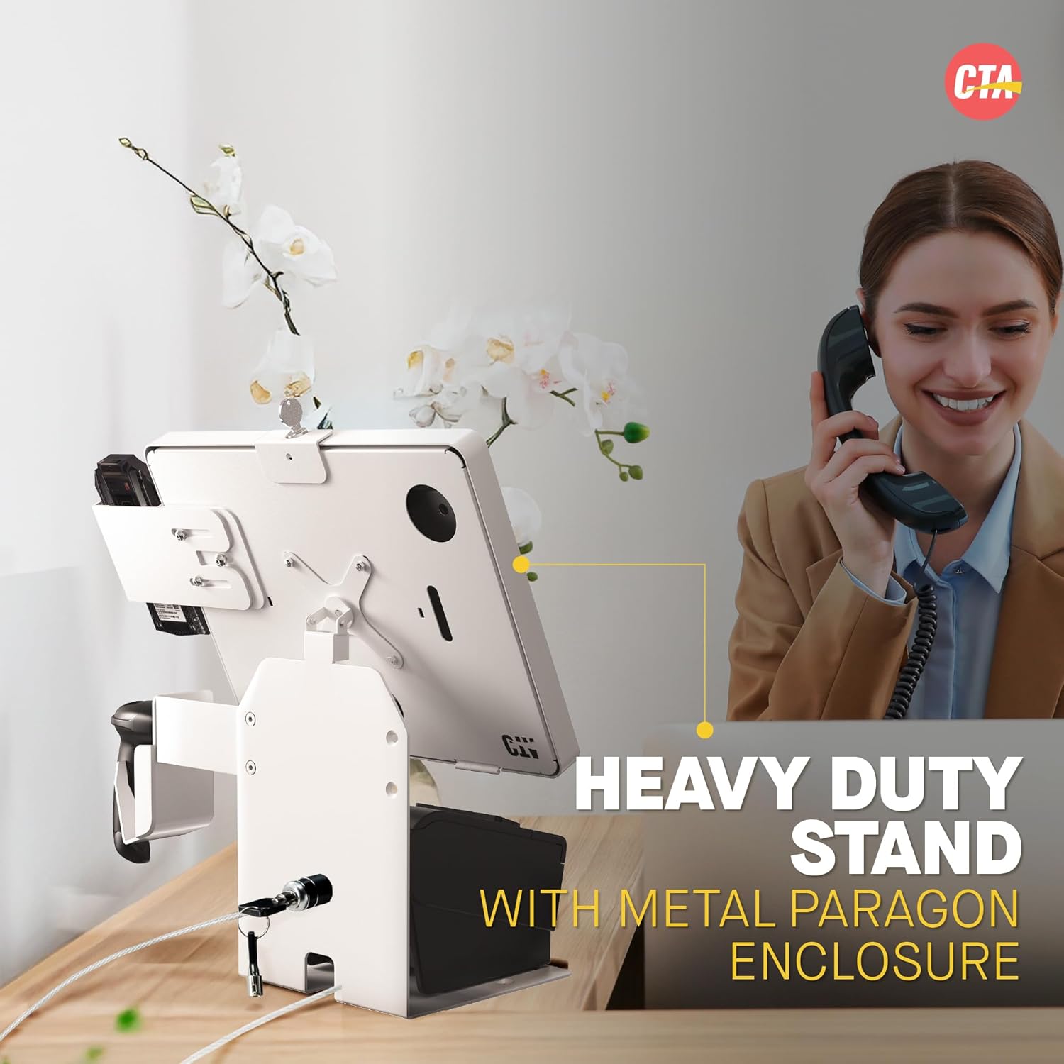 Anti-Theft Kiosk Stand – Point of Sale Station with Credit Card Reader Slot & Printer Slot for iPad 11 (A16) - Pro 11-inch M4 - Air 11-inch M3- iPad 10th Gen - Galaxy Tab & More Tablets