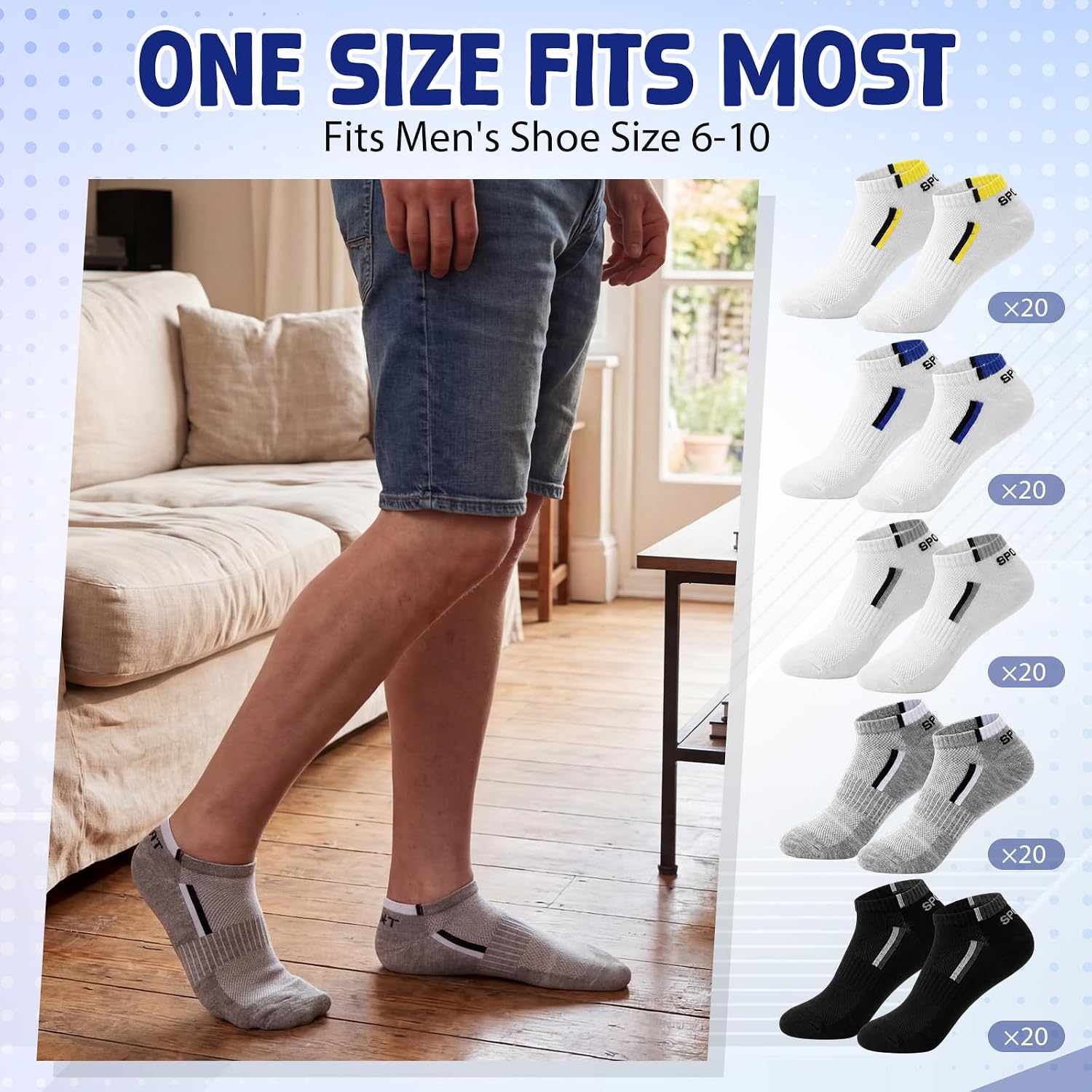 Mepase 100 Pairs Low Cut Ankle Socks Bulk for Men Women Breathable Athletic Socks No Show Unisex Moisture Wicking Quick Dry