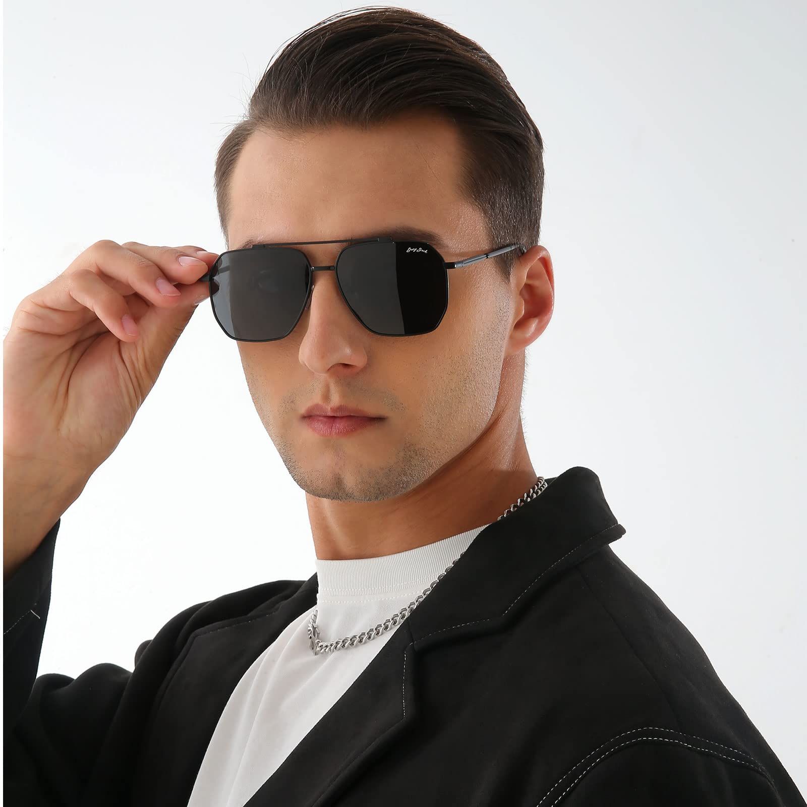 grey jack Square Polarized Sunglasses for Men and Women Metal Frame S1811 Golden Frame Black Lens