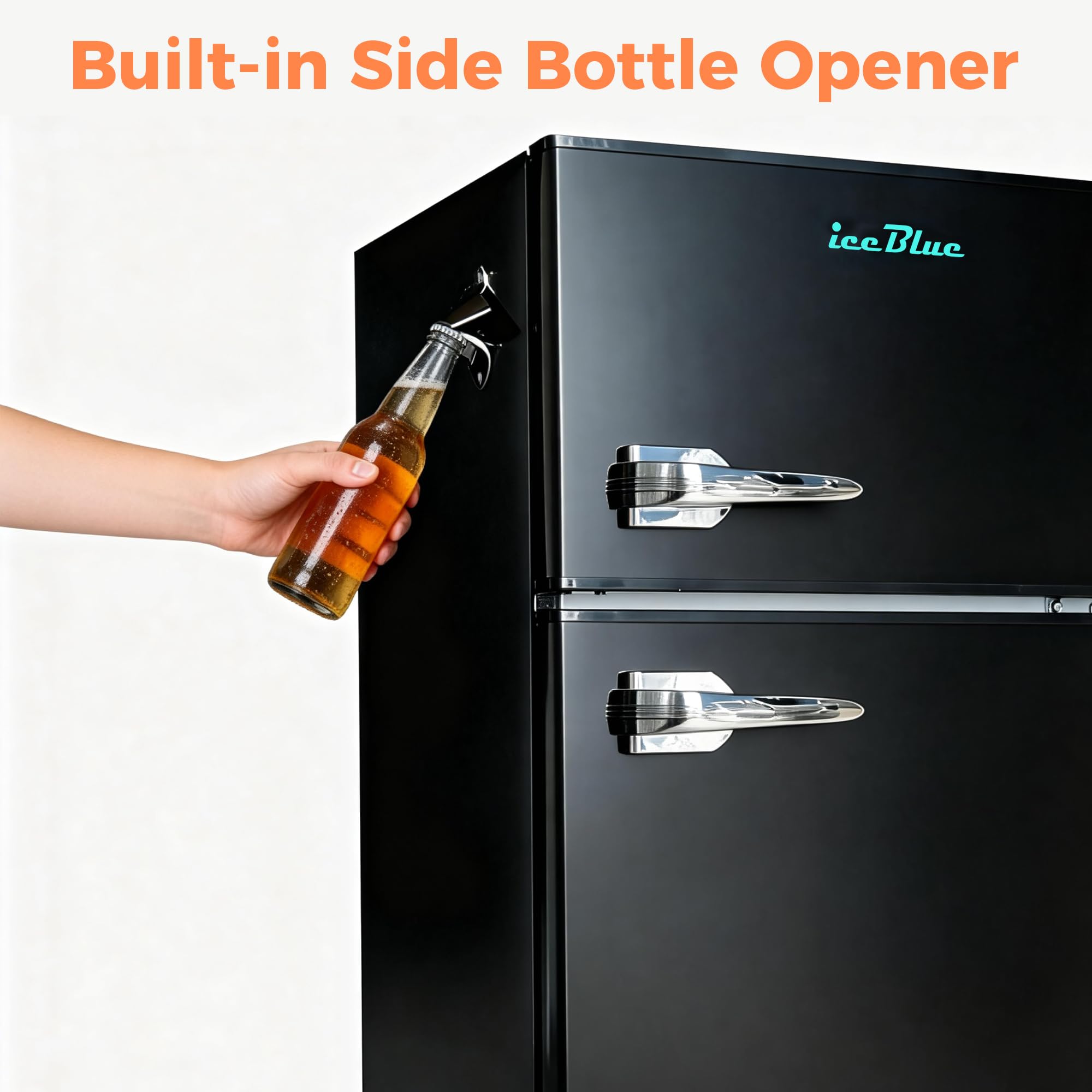 Iceblue Mini Fridge With Freezer, 3.1 Cu.Ft. Dual Door Small Refrigerator With Freezer, 7 Level Control Retro Mini Refrigerator, With Bottle Opner Mini Fridge For Bedroom, Office, Dorm, Gift (Black) on Fridge.com - View 4