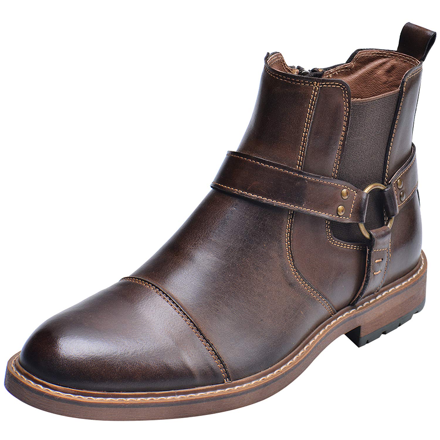rismart Hombre Cuero Tobillo Botines Chelsea Dedo del pie Gorra Botín Cremallera