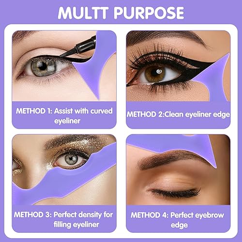 Miniatura 3 de Abeillo 4 plantillas de delineador de ojos de silicona, herramienta de delineador de ojos con alas, protector de rímel, como cejas, pestañas,