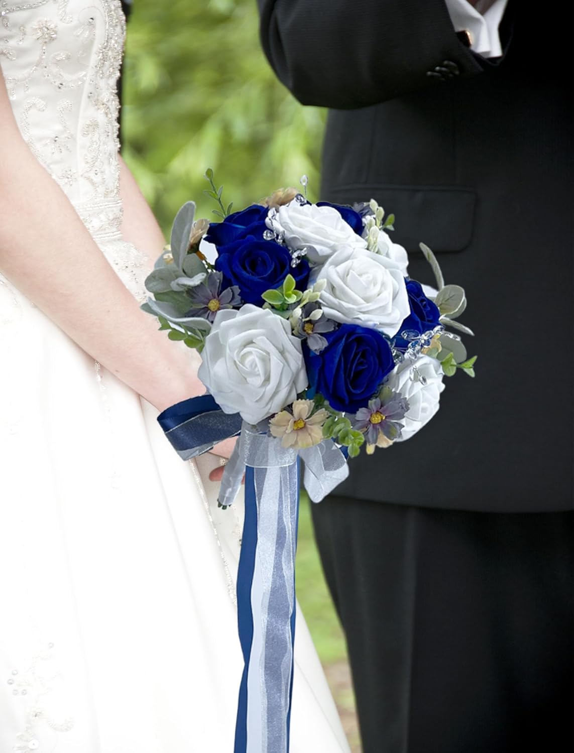 CherishedMoments Navy Blue Wedding Bouquet, Artificial Flowers Bridal Cascading Bouquets, Seaside Wedding Bouquets for Wedding Ceremony and Anniversary - Image 5