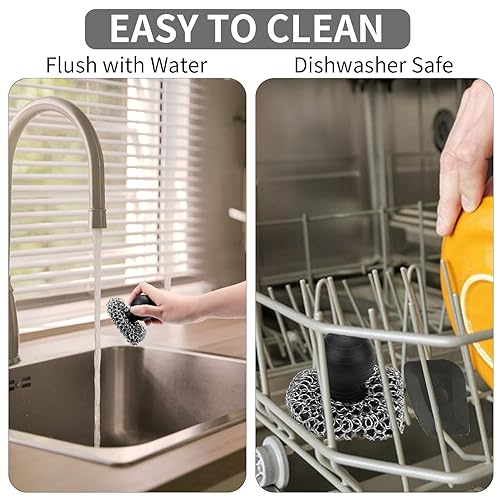 Miniatura 6 de Depurador de hierro fundido con raspador de sartén, depurador de malla 316, esponja de limpieza de correo de cadena mejorada, limpiador de hierro