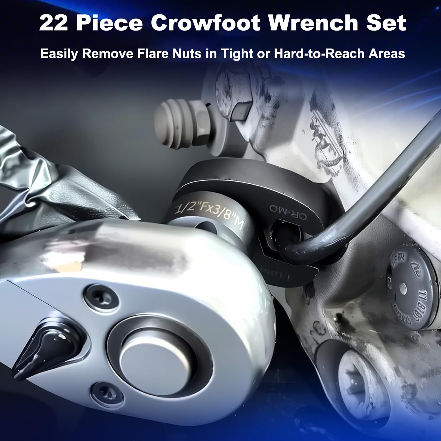 22tlg Krähenfußschlüssel-Set, krähenfußschlüssel, Drehmoment 1/2" 3/8" Außenvierkantantrieb 8-32mm Hahnenfuß Schlüssel Maulschlüssel Steckschlüssel