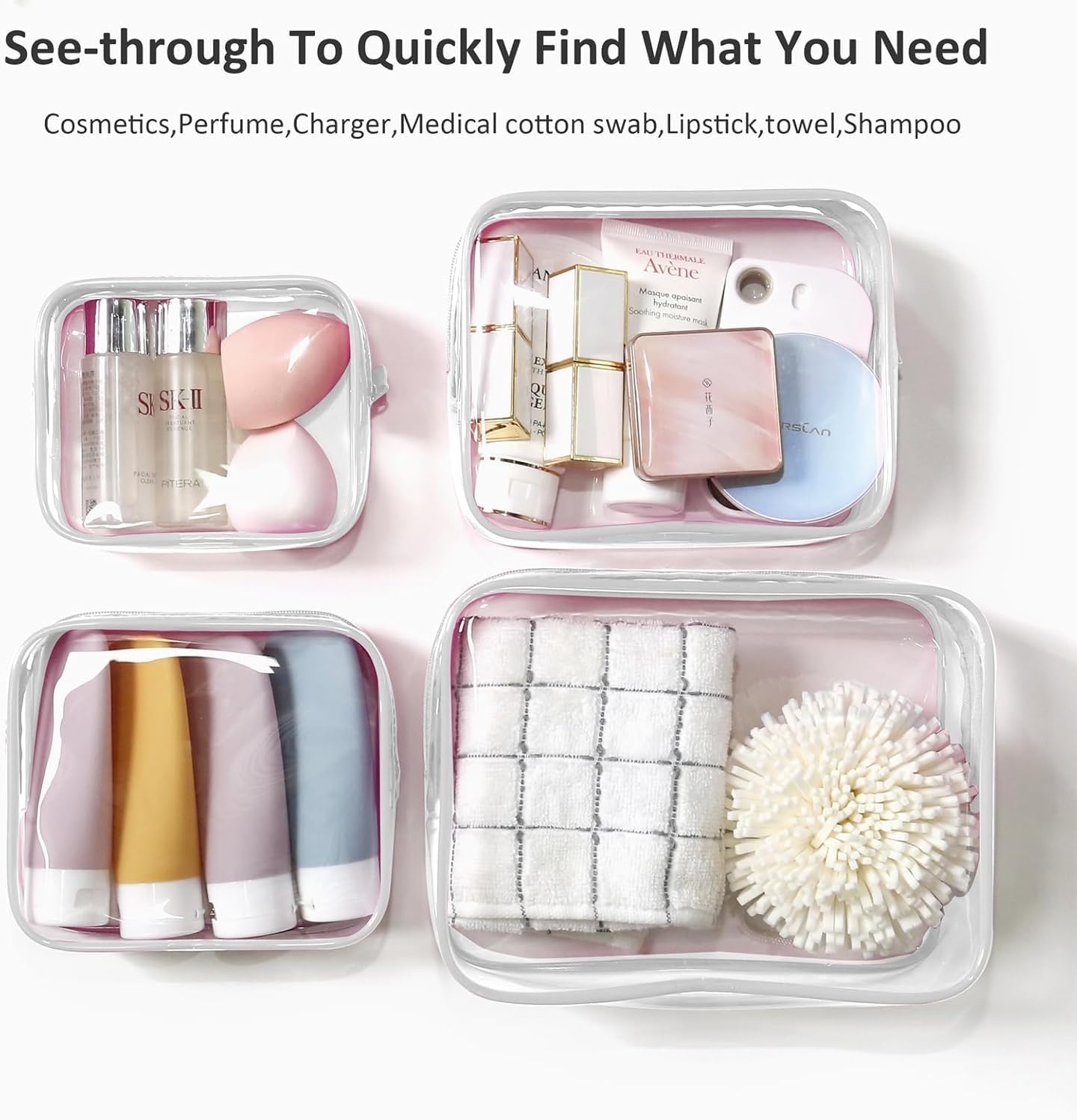 4 Pack Clear Toiletry Bags, Portable Travel Makeup Pouch with Zipper, TSA Approved Organizer, Clear Pouch Bags Compatible With Bogg Bag Divider Accessories (Clear White) - Image 4