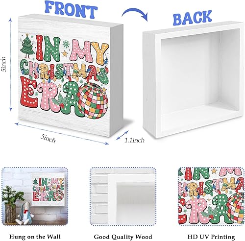 Miniatura 5 de Groovy - Letreros de madera retro con texto en inglés "Merry Christmas", decoración de época de discoteca para escritorio de oficina en casa,