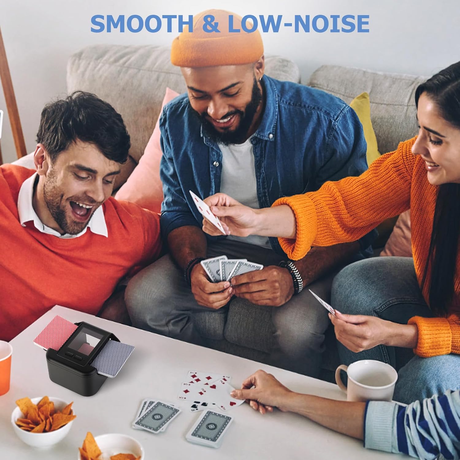 Automatic Card Shuffler for 1-2 Decks, Rechargeable 2000mAh Battery, Low Noise Electric Shuffling Machine for UNO, Poker, Phase 10, Skip-Bo, and More – Portable & Easy-to-Use