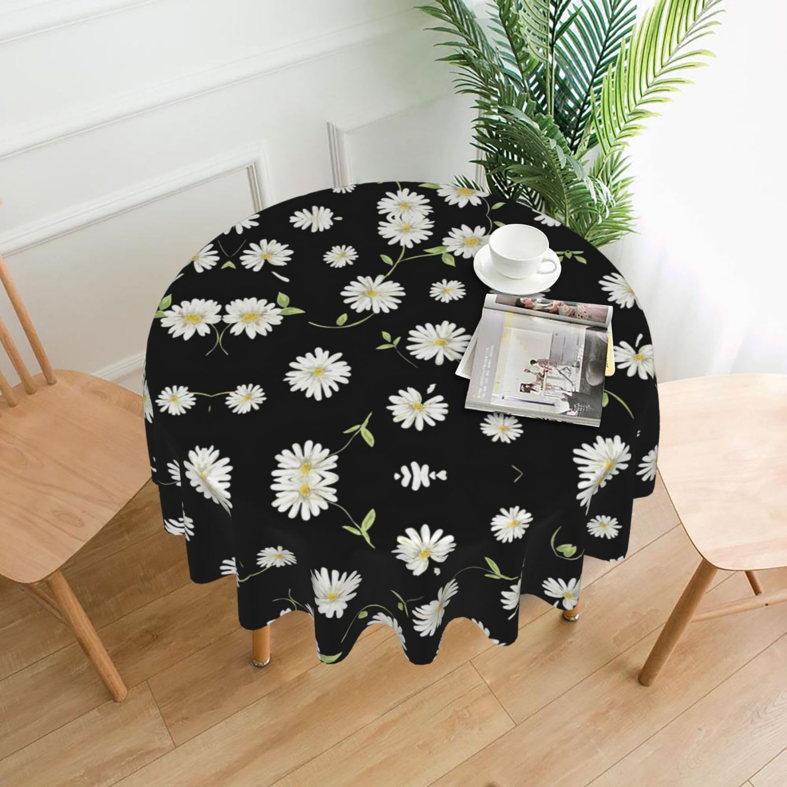 VCzsdff daisy Print Stain Resistant Round Tablecloth 60in Family Friendly Polyester Cloth for Kids Meals
