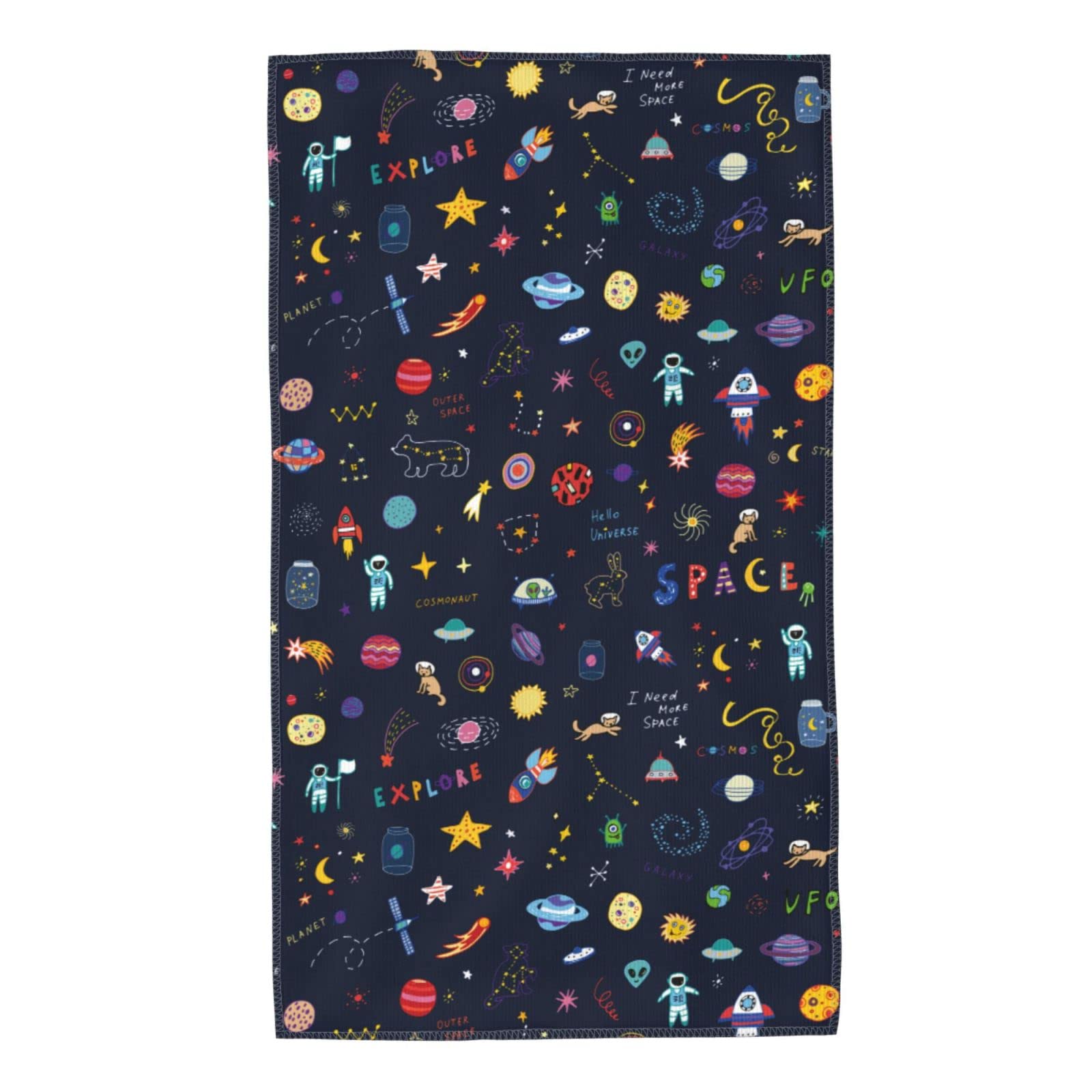 Long Hand Towels Cute Astronauts Rockets Planets Aliens Ultra Soft Towel Space Theme Colorful Cartoon Painting Absorbent Luxury Towels for Bathroom Hotel Gym and Spa 27.5x15.7in