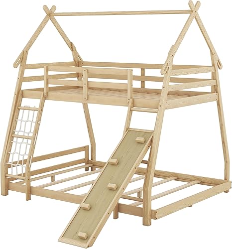 Miniatura 50 de Favfurish Cama de plataforma de casa de tamaño individual con cabecero y estribo, diseño de techo, cama de madera con forma de casa para niños y