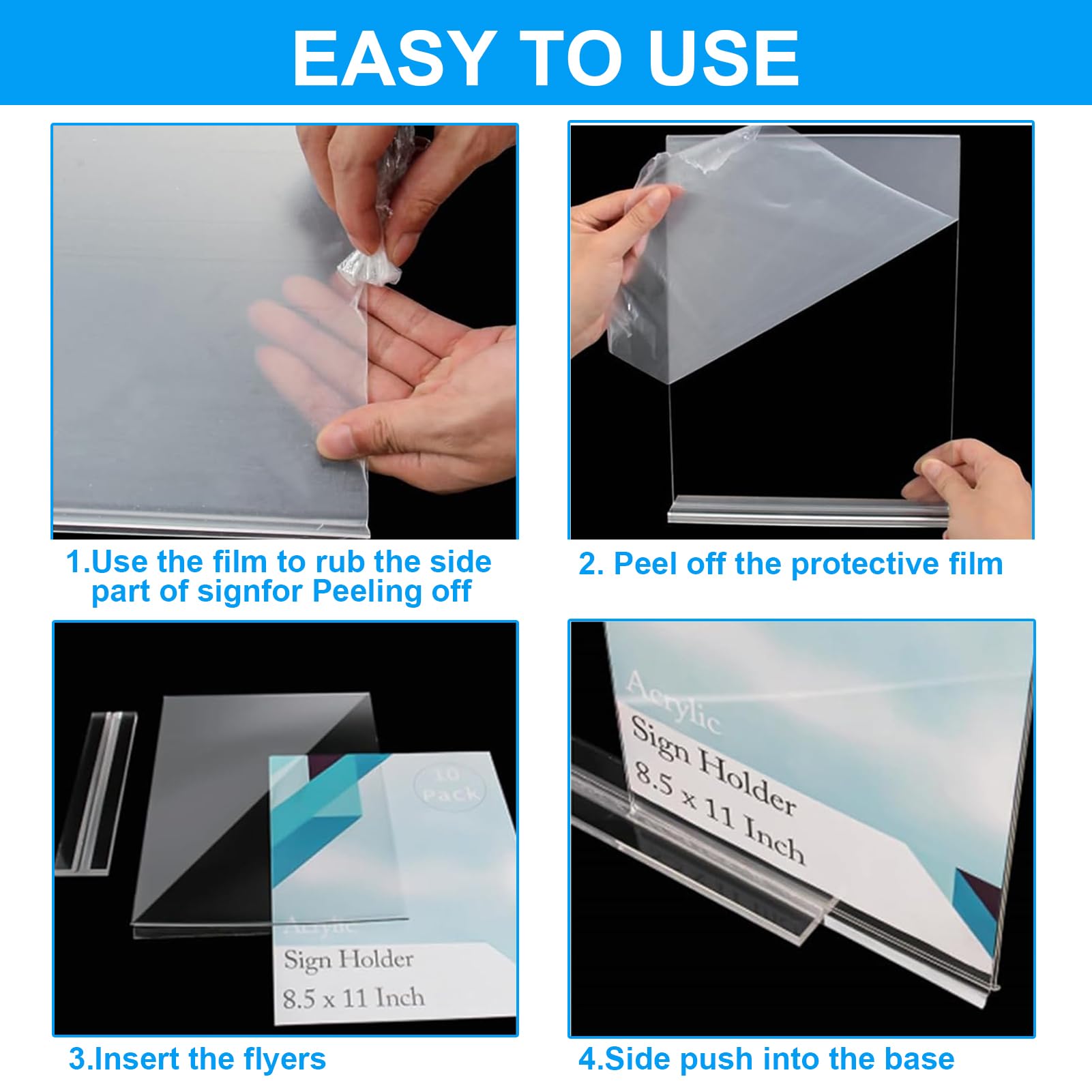 Double Sided Display Stands Acrylic Sign Holders 8.5x11 Vertical - 6 Pack Double-Sided Table Display Stands Clear Brochure Holder