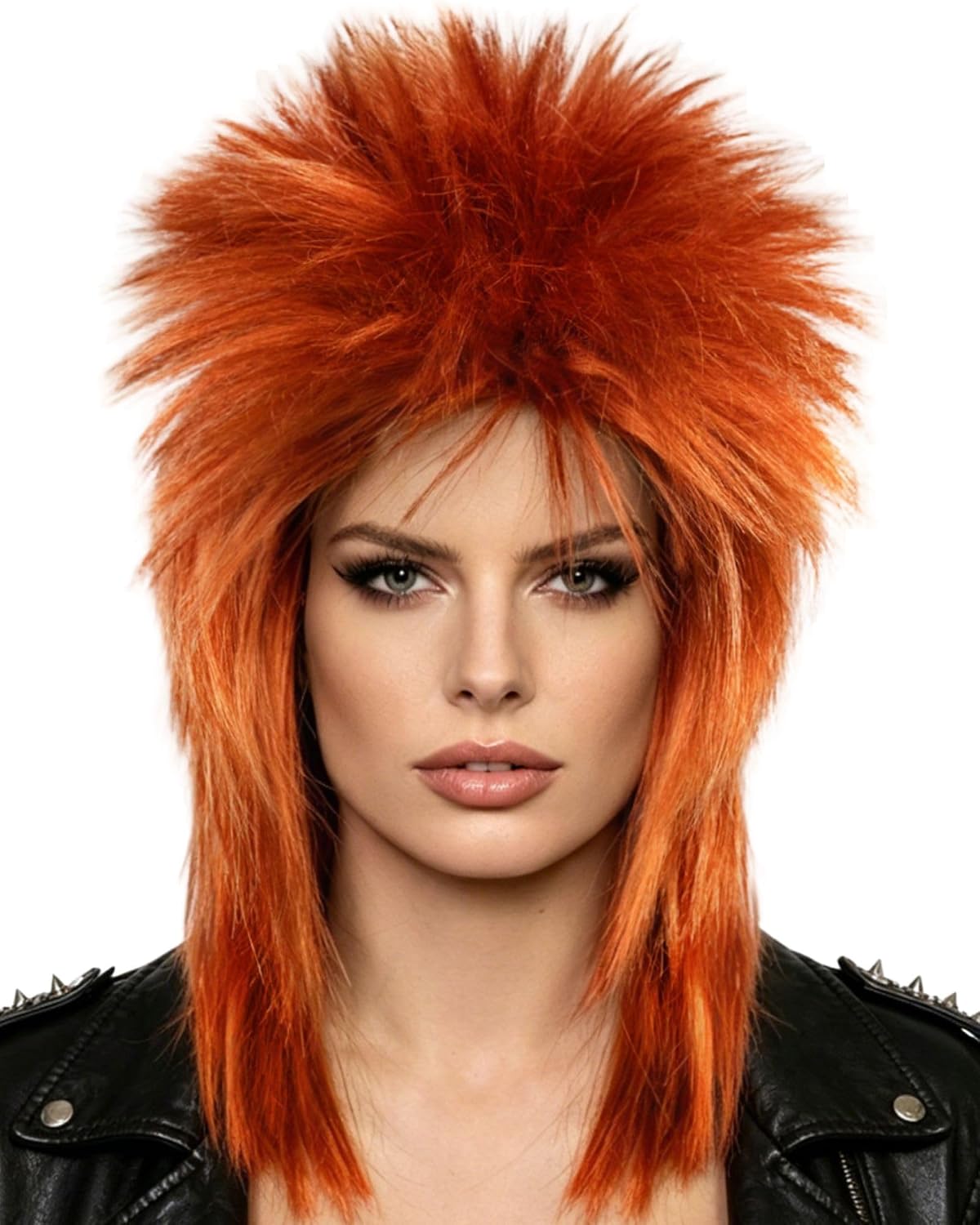 ANOGOL Orange Mullet Wig for Women Ginger Rocking Diva Wig Punk Rocker Wigs | Hair Cap+Orange Crazy Rock Wigs Rockstar Cosplay Hair 70s 80s Rock Outfit Straight Spiky Costume for Halloween Party Cosplay