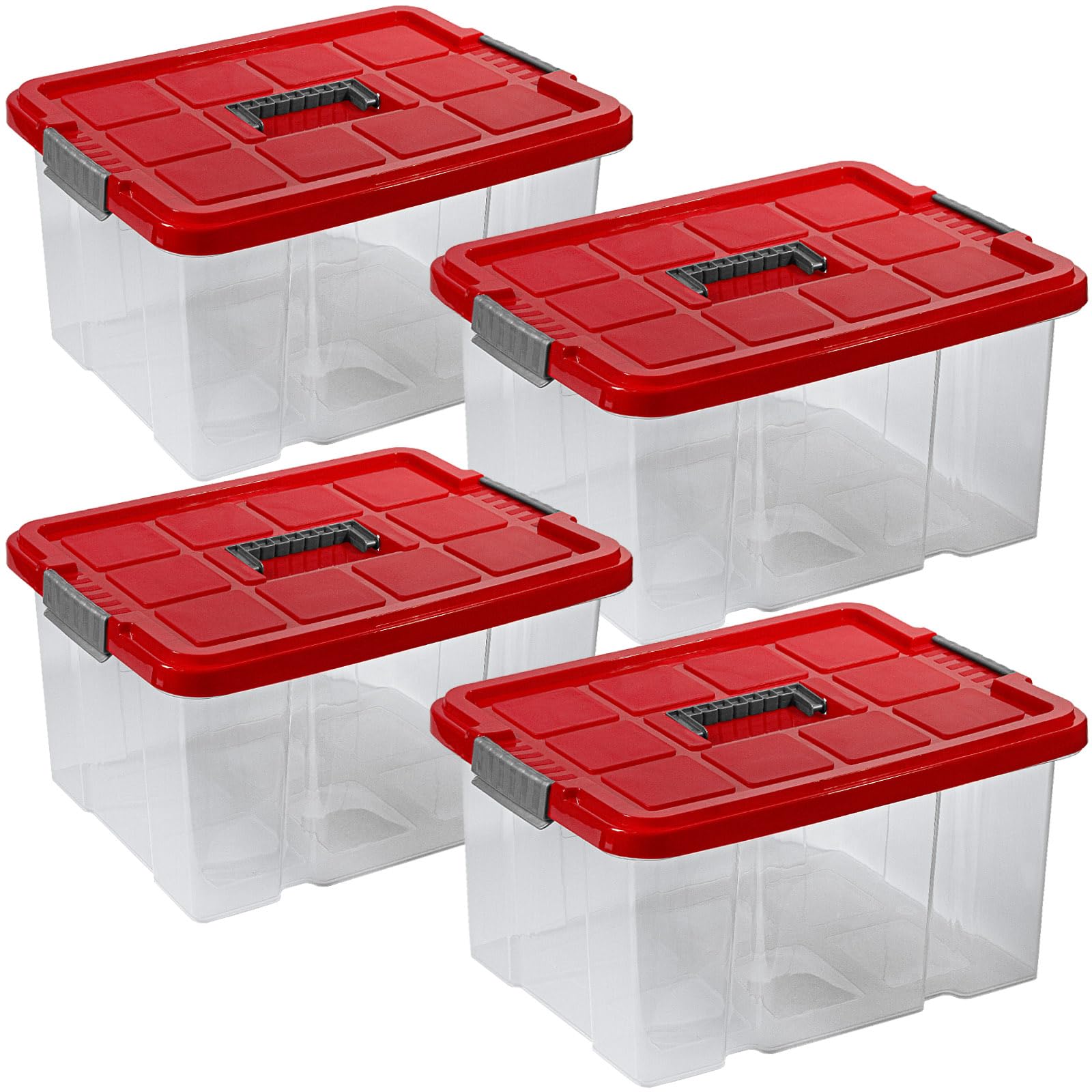 ARTECSIS 4 x Aufbewahrungsboxen aus Plastik 27L 44 x 35 x 24 cm, Drehstapelbox, Eurobox, stapelbar (4, mit Deckel)