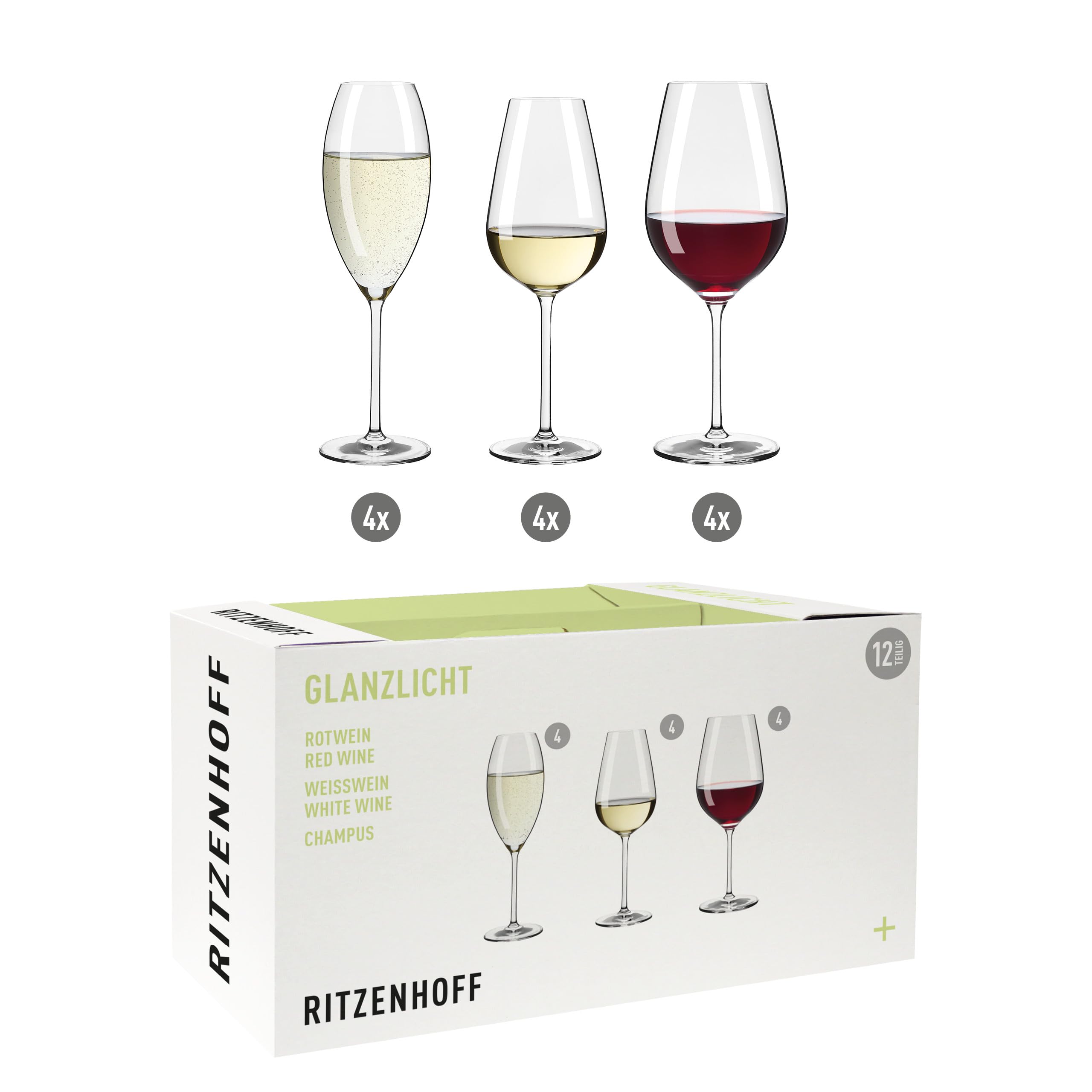 RITZENHOFF Wein- und Sektglas 12er-Set - 600 ml - Made in Germany | Artikelnr. 6291001, 12 Wein- und Sektgläser 600 ml, Kristallglas, spülmaschinenfest