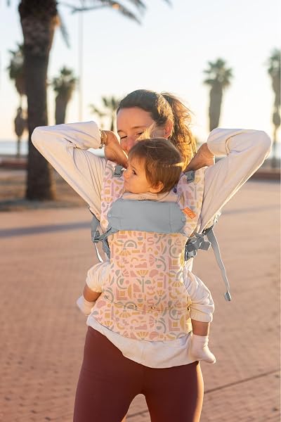 Beco Gemini Mochila Portabebés Ergonómica de 3,2 a 15,8 kg (7–35 lbs) - Posición en M, Asiento Ajustable - Mochila de Porteo para Recién Nacidos y Niños Pequeños100% Algodón (Geo Floral) - 5