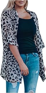 Fall Hoodies for Women Women's Fashion Ruffle Leopard Print Chiffon Cardigan Womens Plus Vest Cardigan