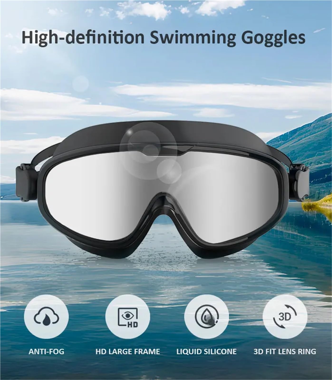 Gafas de natación con Montura Grande for Adultos, Lentes Buceo antivaho HD, Gafas Impermeables for Nadar, Piscina y Playa para Piscinas