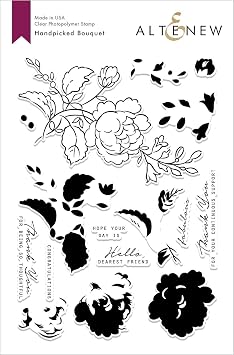 Altenew Handpicked Bouquet Floral Layering Stamps for Card Making, Scrapbooking - High Quality Photopolymer 16 Stamps, Sentiments Included - Thank You, Friendship, Congratulations 6" x 8"