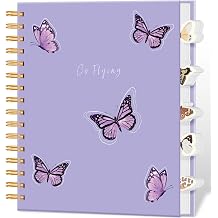 Yoment Cute Spiral Notebooks for Women with Dividers Tabs Hardcover 5 Subject Notebook College Ruled 7 x 8.5 Journal Notebooks for Bible Work Note Taking, Purple