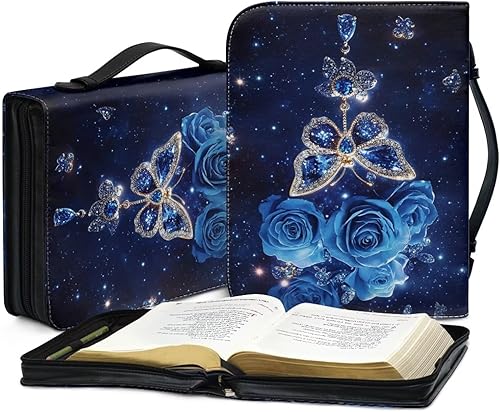 Miniatura 7 de FOR U DESIGNS Bolsa de cuero para la Biblia para mujer, funda de Biblia pequeña con asa, estampado floral de mariposa, soporte para la Biblia,