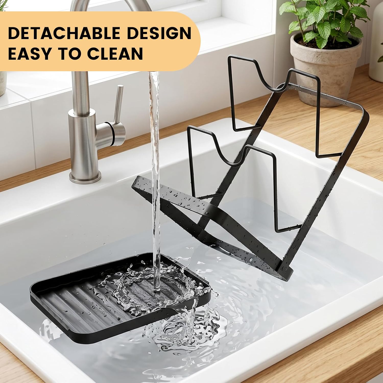 VZZNN 304 Stainless Steel Kitchen Pot Lid Storage Rack - 2 Pack Pot Lid Organizer Multifunctional with Drip Tray for Countertop & Cabinet