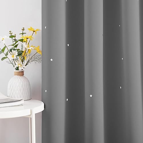 Miniatura 2 de NICETOWN Cortinas recortadas de estrellas para dormitorio de niñas, opacas con aislamiento térmico y ojales en la parte superior, cortinas para