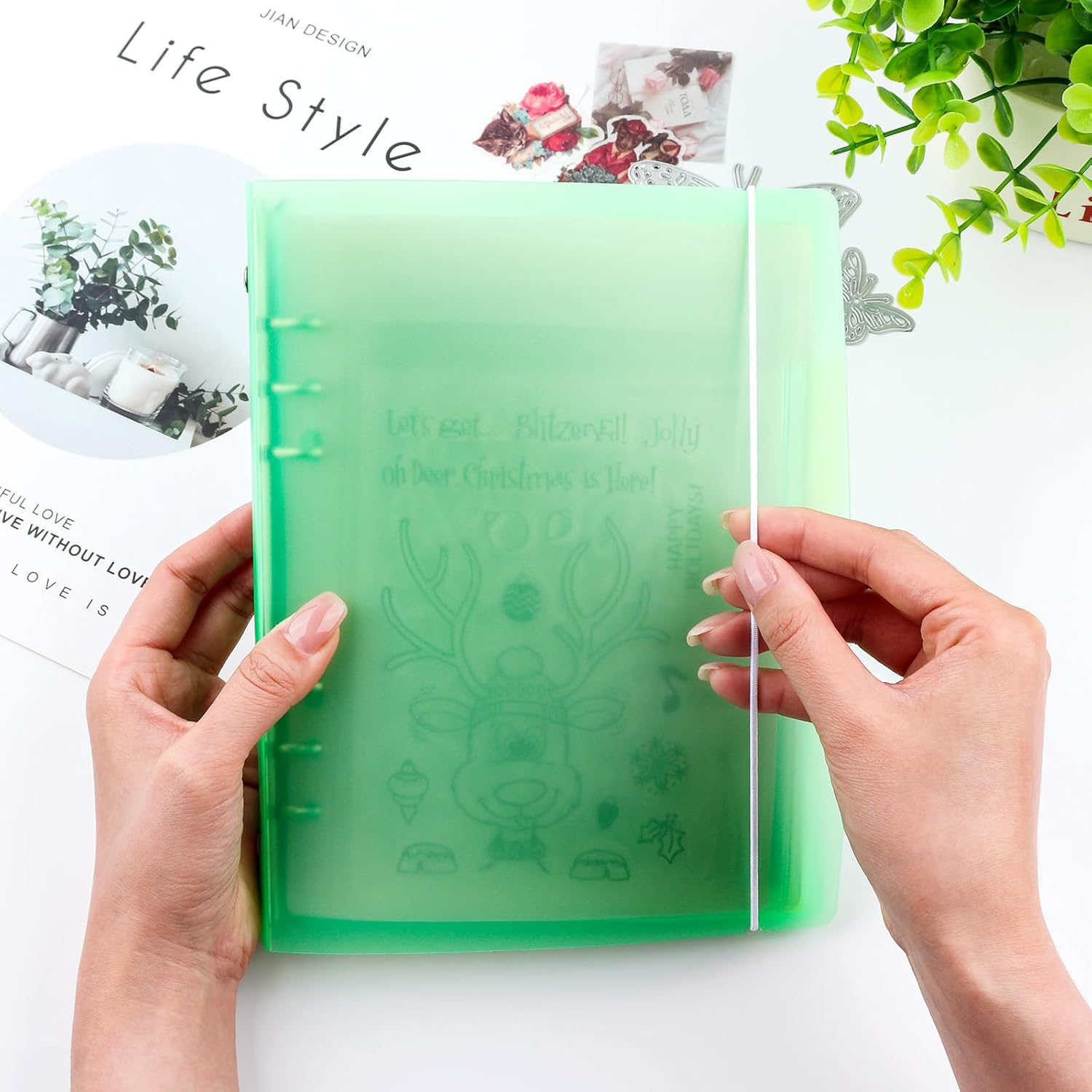 Briartw Green A5 6-Ring Die Storage Book Binder with 20 Inserts-Organize Stamps,Dies and Craft Supplies-Polypropylene (PP) Material-5 Sheets Each for Single,Double,Triple,Quad Pockets&Color Dividers