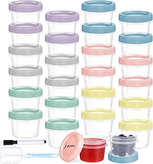 24pcs 4 oz Plastic Containers with Screw Lids, Reusable 1/2 Cup Small Food Storage Containers, Leakproof, Microwave Dishwasher Freezer Safe, with Pen and Brush