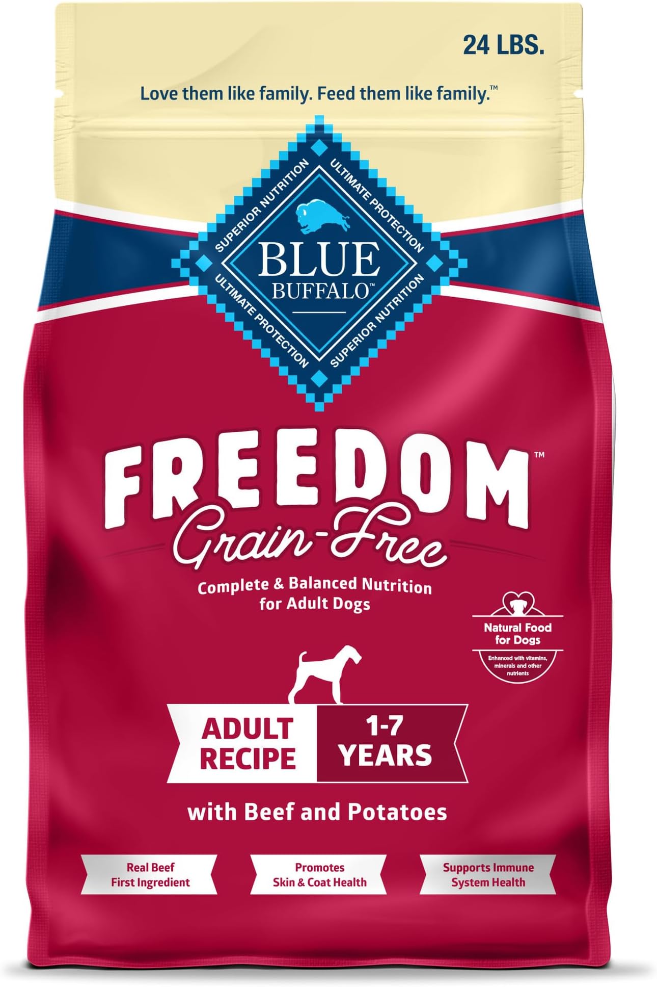 Blue Buffalo Freedom Grain Free Natural Adult Dry Dog Food, Beef 24-lb