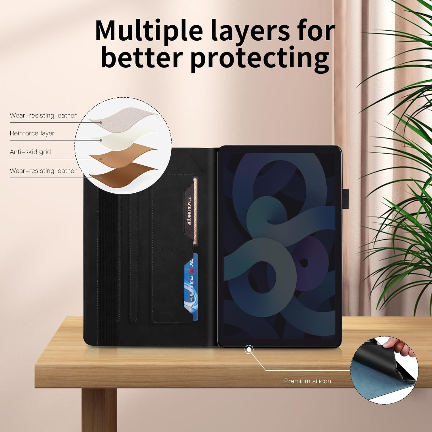 Portfolio Cover for ipad case a16, Unique Tree Design with Hidden Card Slots, Slim and Lightweight with Built-in Magnetic Auto Sleep, Precise Cutouts Compatible with 10th Generation(10.9 Inch) Black image 3
