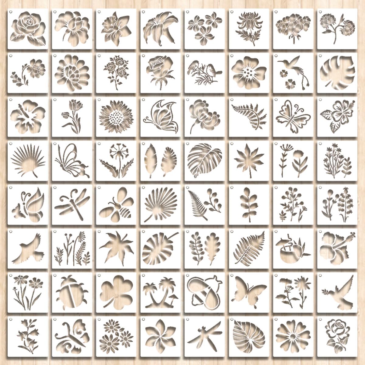 Flower Stencils for Panting 3Inch 64PCS for Crafts DIY Painting on Wood Canvas Windows Walls Floors Fabrics Glass Pottery