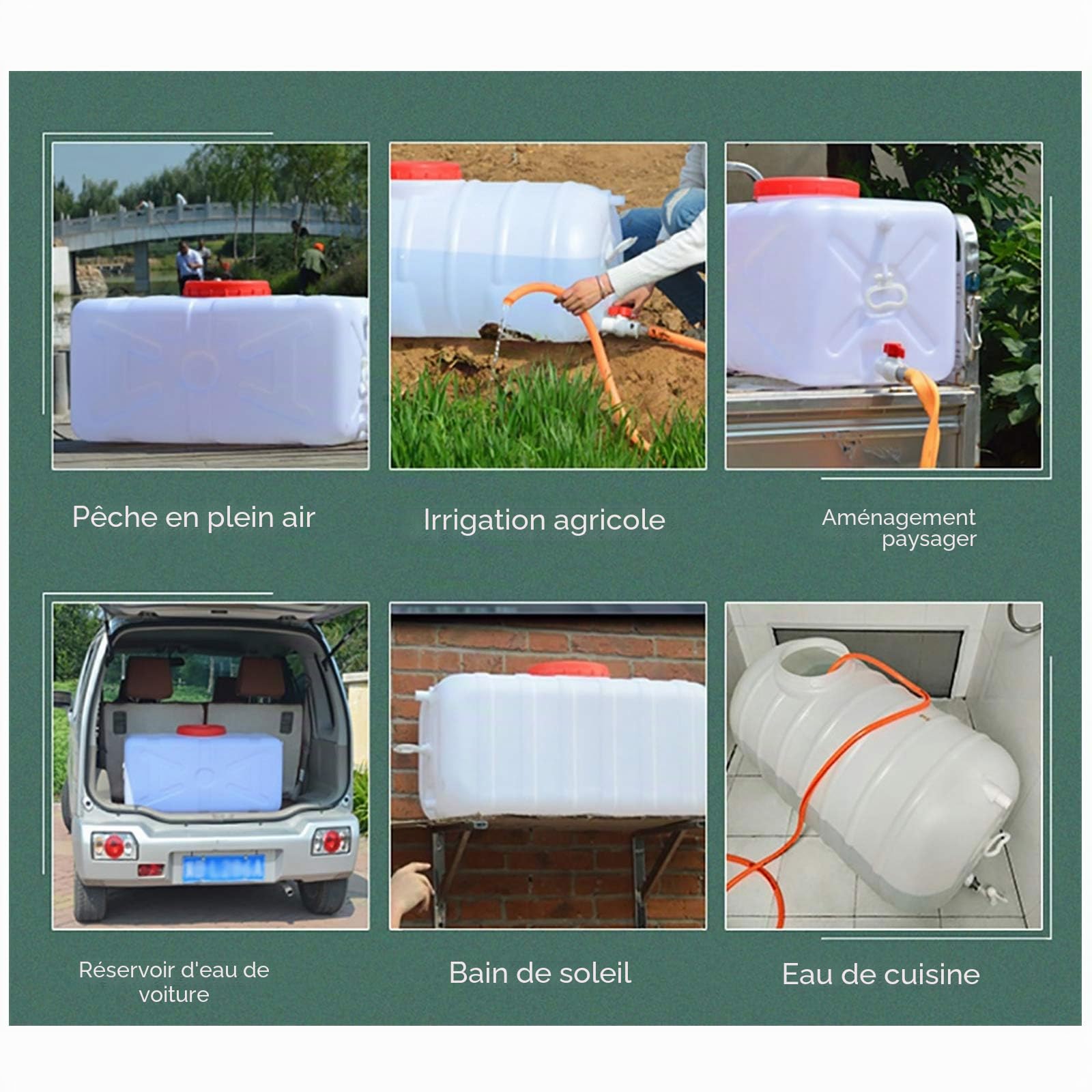 Jericane Eau Bidon d'eau Extérieur 50L/60L/90L Seau en Plastique De Qualité Alimentaire des Ménages avec Un Premier Réservoir Extérieur Rectangulaire Couvercle Drop Réservoir d'eau Durable(Size:50L)