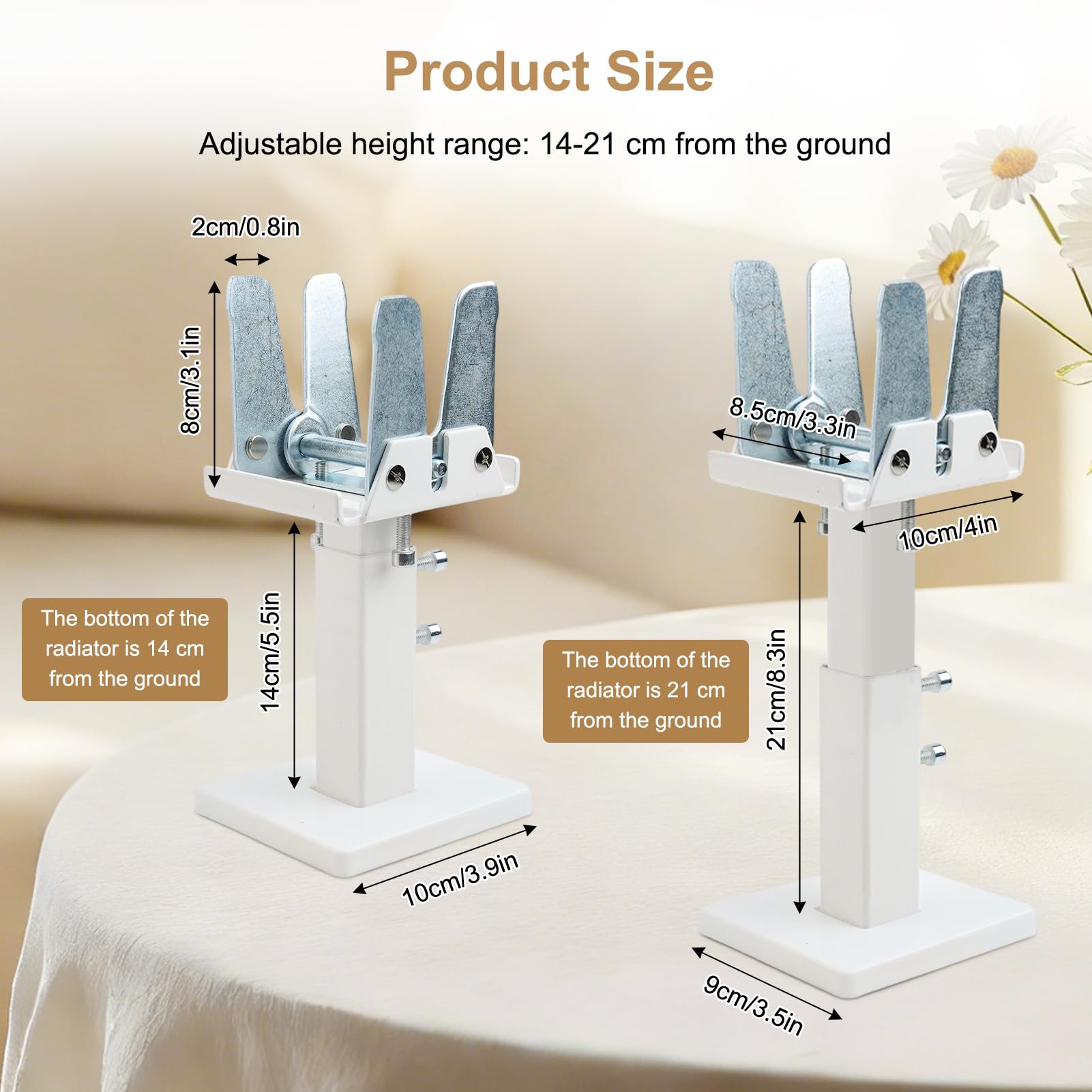 Kit de pieds de radiateur à montage au sol, supports de radiateur réglables en acier, kit de pieds de montage au sol, blanc + argent