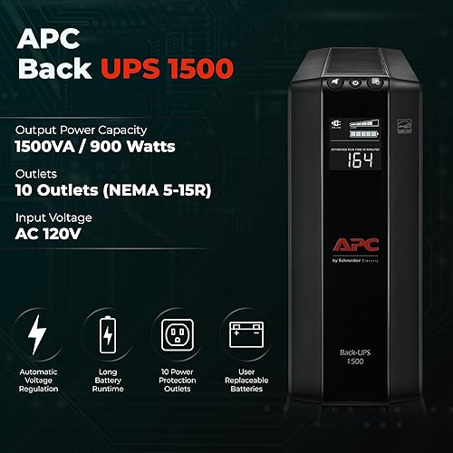 Miniatura 2 de ANYHDD APC UPS Bundle 1500VA UPS batería de reserva  10 tomacorrientes, fuente de alimentación de batería de reserva BX1500M y protector contra