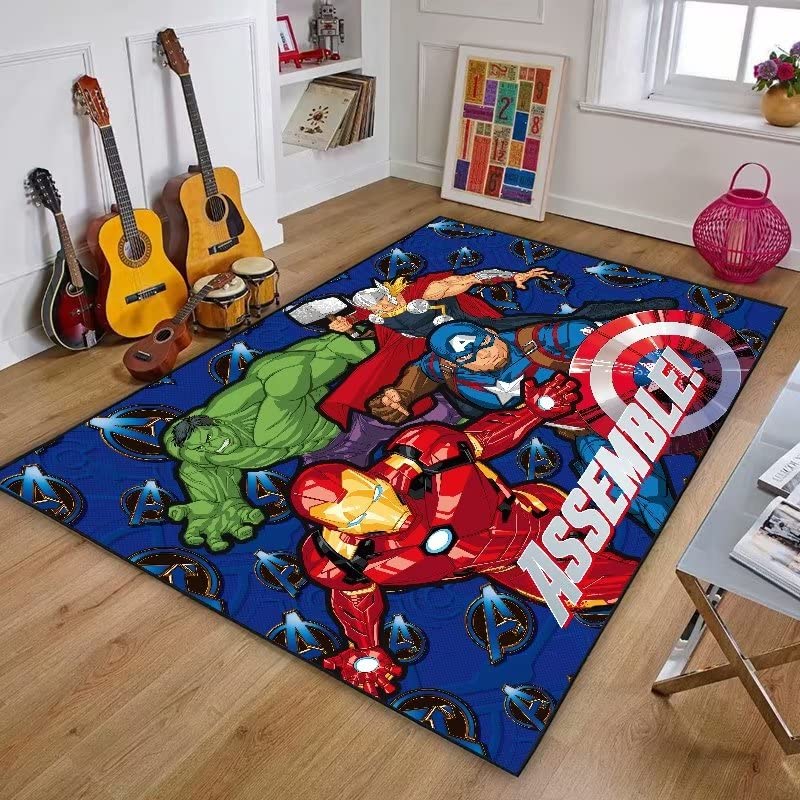 DYNSL Area Rug Avengers Tapis Tapis de Jeu de Dessin animé Enfants Garçons Tapis Tapis Sol Chambre Paillasson Tapis antidérapant（10 Choices）