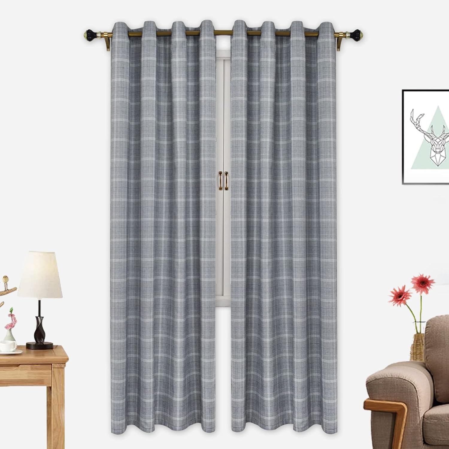 XMNTG 2 Panels Buffalo Plaid Checkered Window Curtain Darkening Blackout Indoor Curtain Thermal Insulated Drapes Grommet Treatment Curtains for Farmhouse Bedroom Living Room (Black, W52xL63)