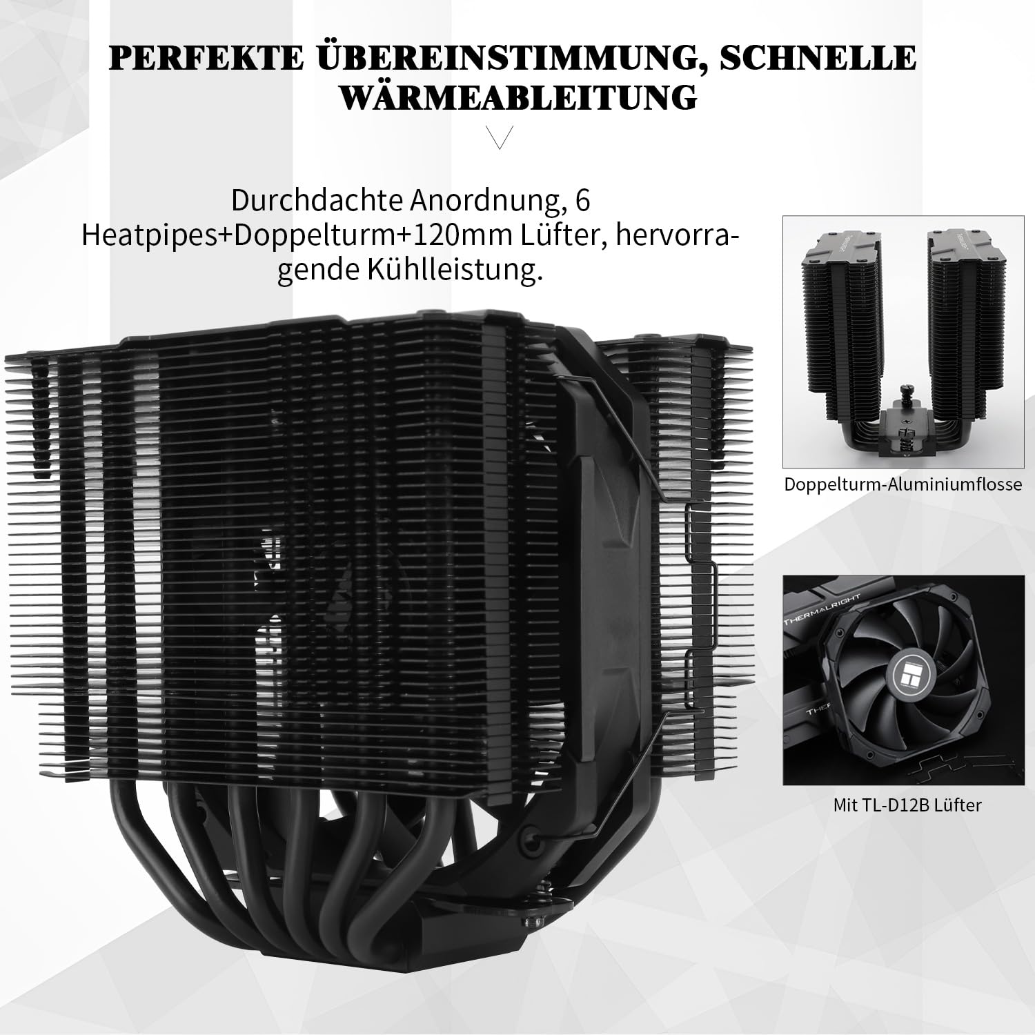 Thermalright Peerless Assassin 120 MINI Black CPU Kühler, 6 Heat Pipes AGHP Technologie, mit 120mm PWM Lüfter,1500RPM Geschwindigkeit,für AMD:AM4/AM5/Intel LGA 1851/1700/1150/1151/1200/2011,PC Kühler