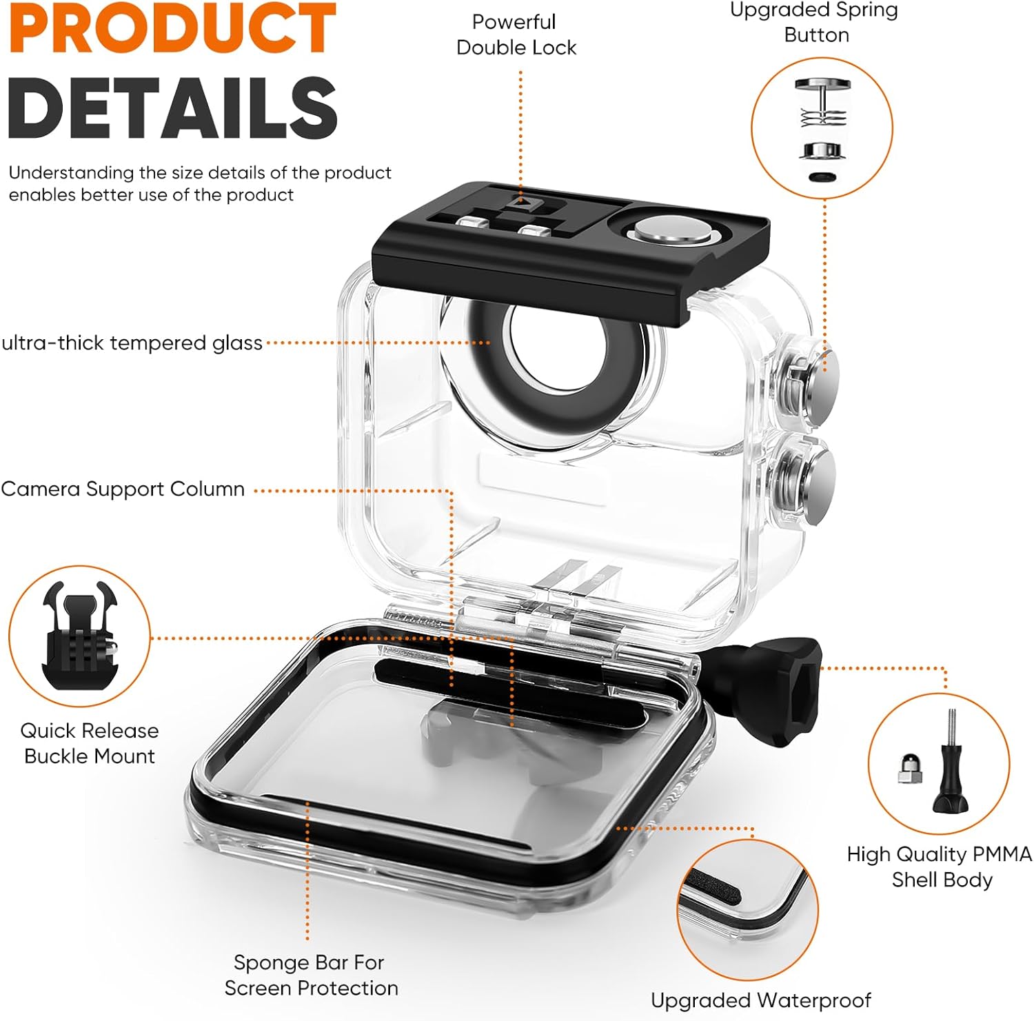 Waterproof Case&Floating Hand Grip Compatible with Insta360 GO 3S, Protective Underwater Dive Housing Shell with Bracket Accessories