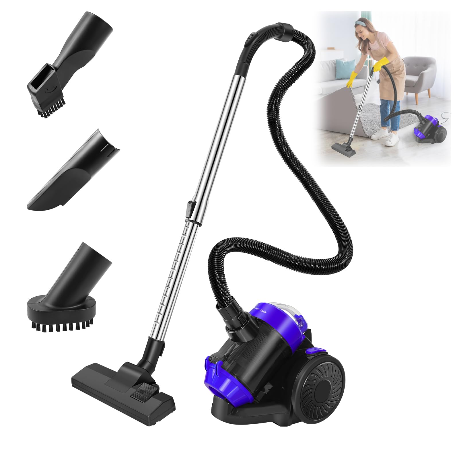 Aspirapolvere senza sacchetto, 1500 Watt, aspirapolvere a ciclone senza sacchetto, con set di accessori, potente aspirapolvere con set di ugelli, filtro HEPA, spazzola turbo, contenitore della polvere