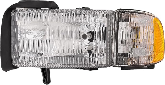 HEADLIGHTSDEPOT Headlight Compatible with Dodge Ram 1500 2500 3500 Chrome Housing Halogen Left Driver Side Headlamp With Signal Lamp Assembly