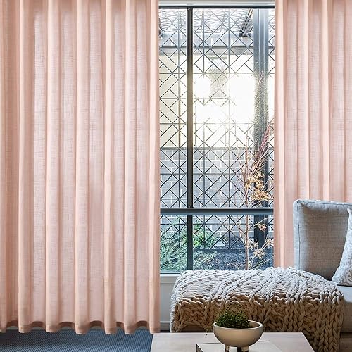 Miniatura 6 de MIULEE 2 - Paneles de lino texturizado semitransparentes, cortinas elegantes para ventana, cortinas sólidas con ojales superiores, de gasa, para