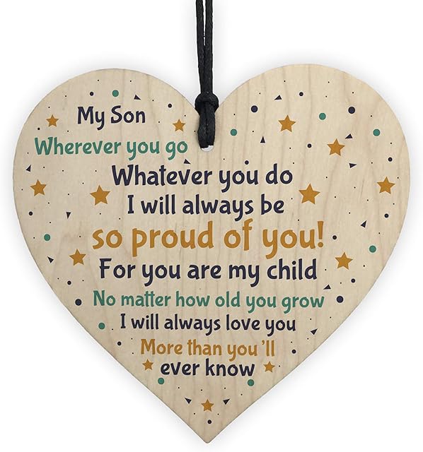 RED OCEAN Novelty Son Gift Wooden Heart Son Birthday 18th 21st Card Gift From Mum Dad