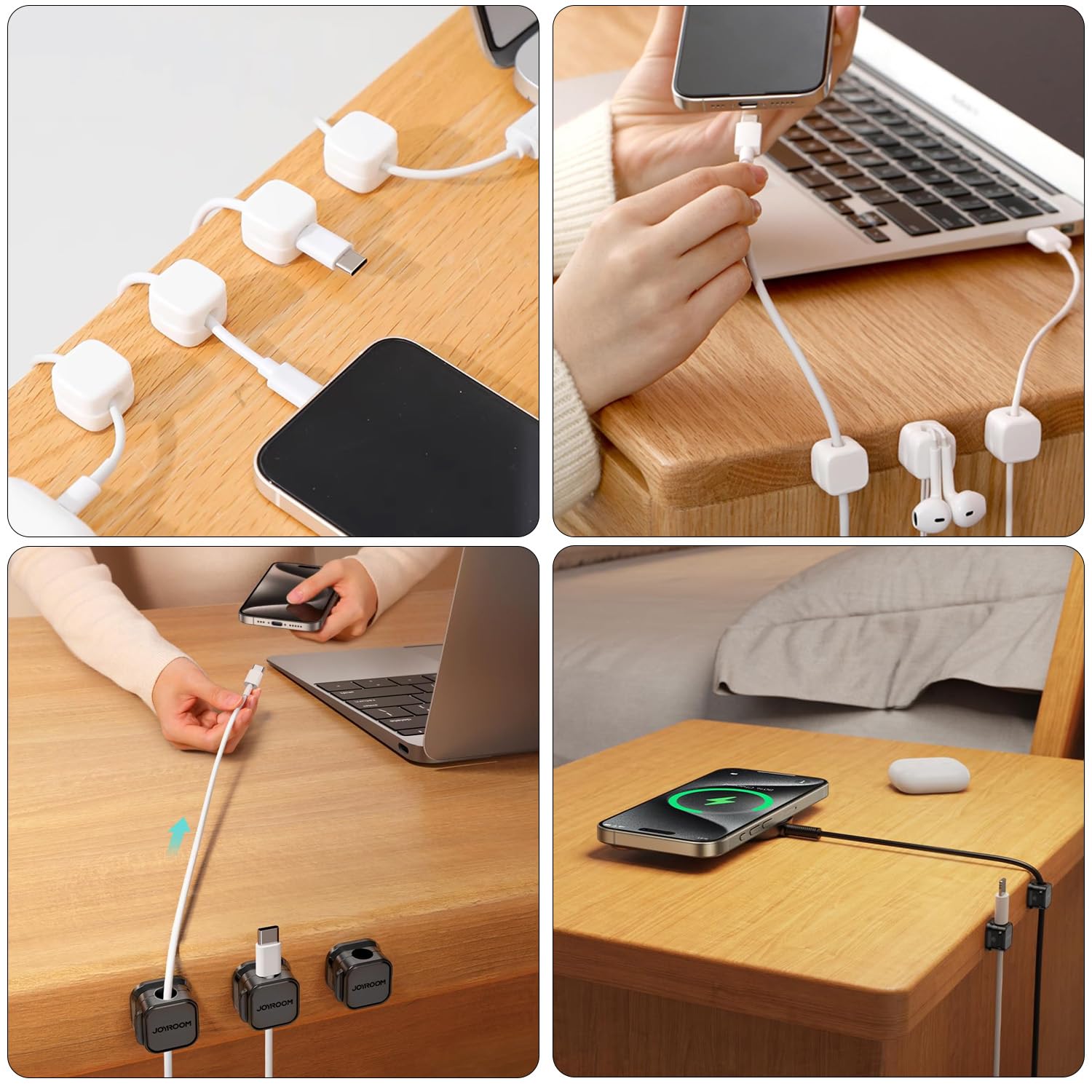 Organizer Per Cavi YIIFELL Clip Per Cavi 6 Pezzi, Fermacavi Adesivi Magnetico Organizzatore Per Scrivania, Comodino, Cavi Di Ricarica, HDMI, USB, Cavo