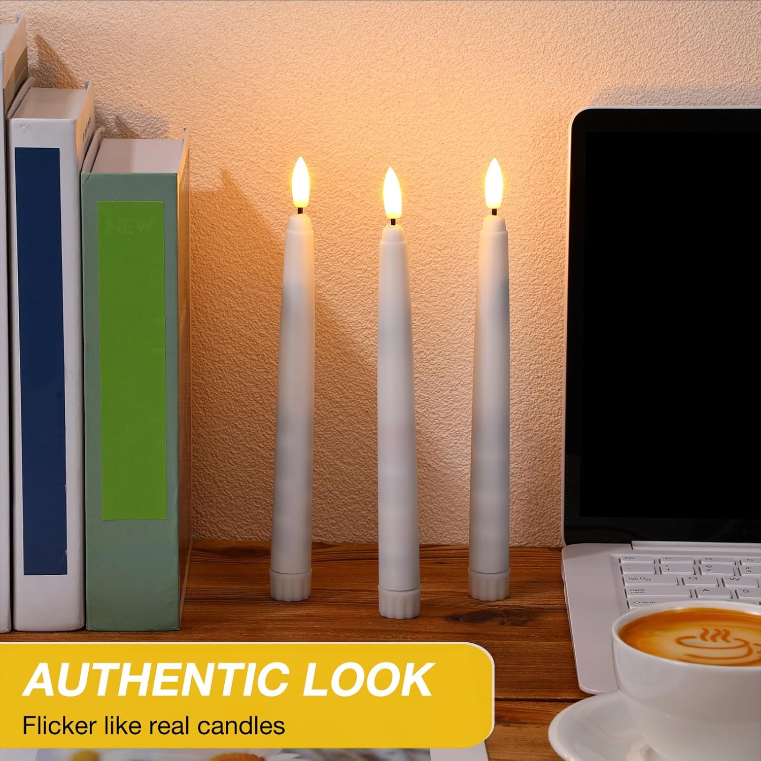 Tuanse 20 Pack White Flameless Taper Candles Flickering Bulk Long LED Advent Candlesticks Battery Operated with Remote and Timer 3D Realistic Wick Lights for Wedding Valentines Window Decor (8.46") - Image 4